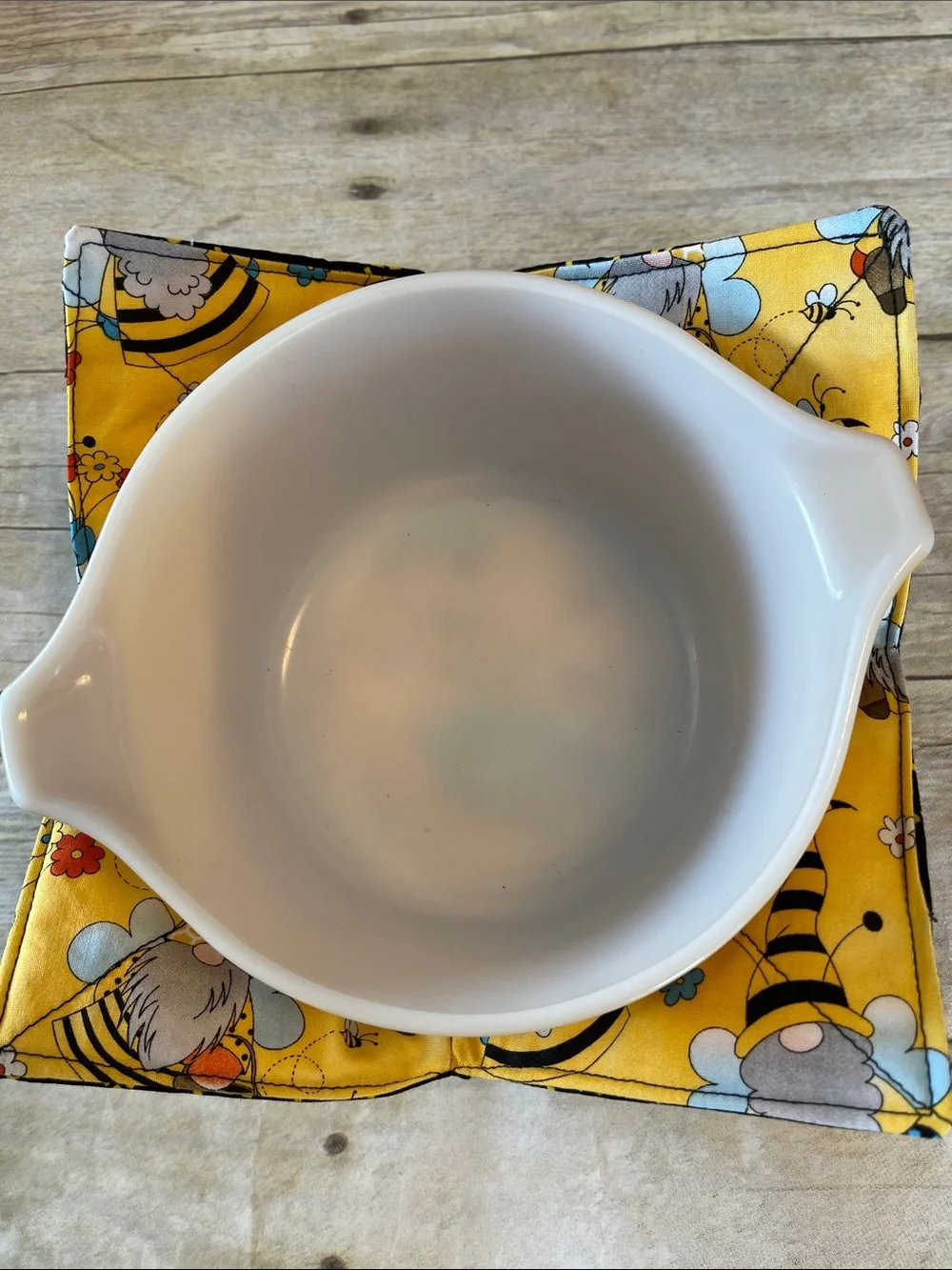 Microwave/Ice Cream Bowl Cozy Reversible Fabric Bowl Gnomes & Bees